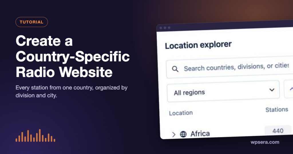 Country radio website: TuneSera Location Explorer with divisions and cities