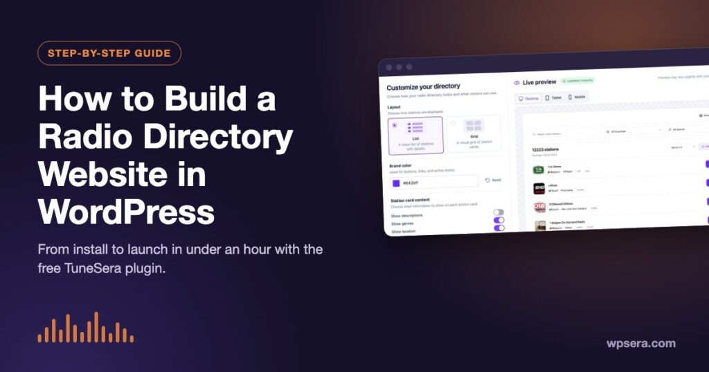 Guide to building a radio directory website in WordPress with the TuneSera setup wizard