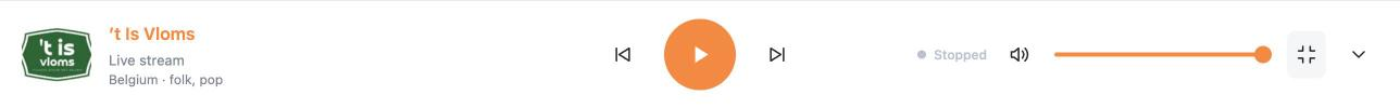 TuneSera sticky player bar with station logo, playback controls and volume