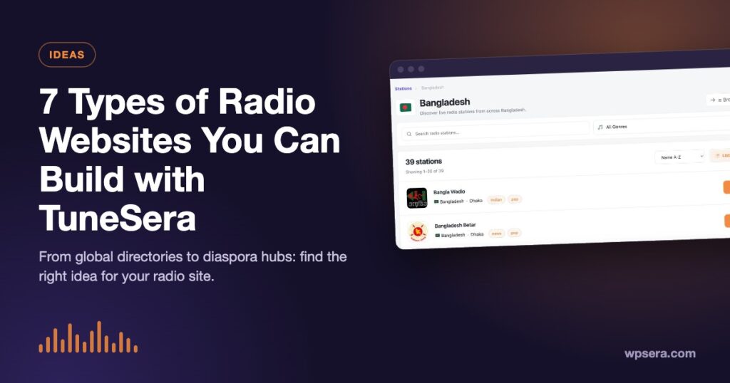 Types of radio websites: a TuneSera country archive page
